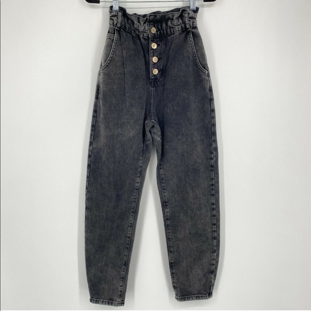 Zara Super High Rise Paperbag Waist Mom Boyfriend Engineering Crop Jeans Size 0 - Picture 3 of 13